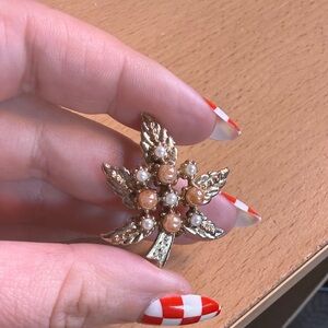 Gold Leaf Brooch with Pearls